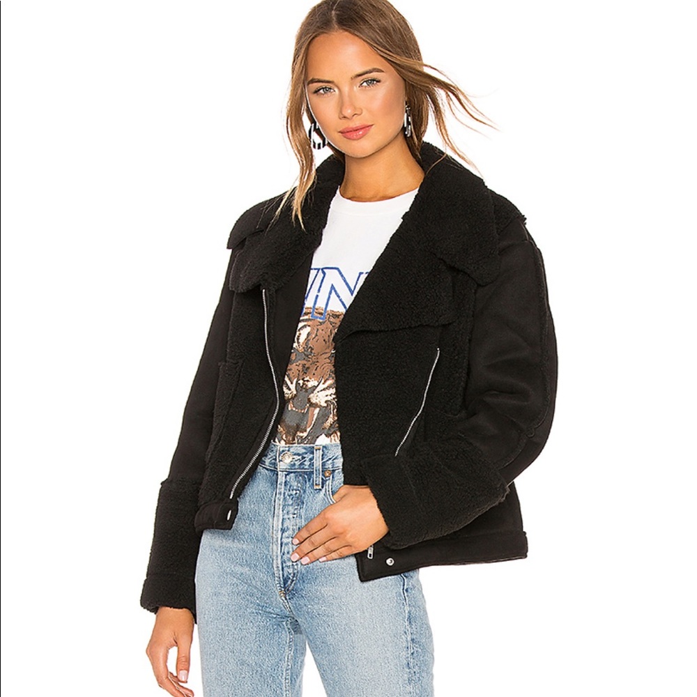Alissa Sherpa Faux Fur Jacket in Black Sz Small